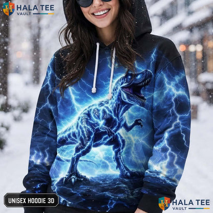 Lightning Dinosaur AOP Hoodie Warm Thick Sweatshirt Boys Girls Pullover
