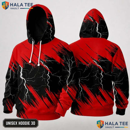 Lightning Red Black Hoodie Thick Warm 3D Sweatshirt Boys Girls Top