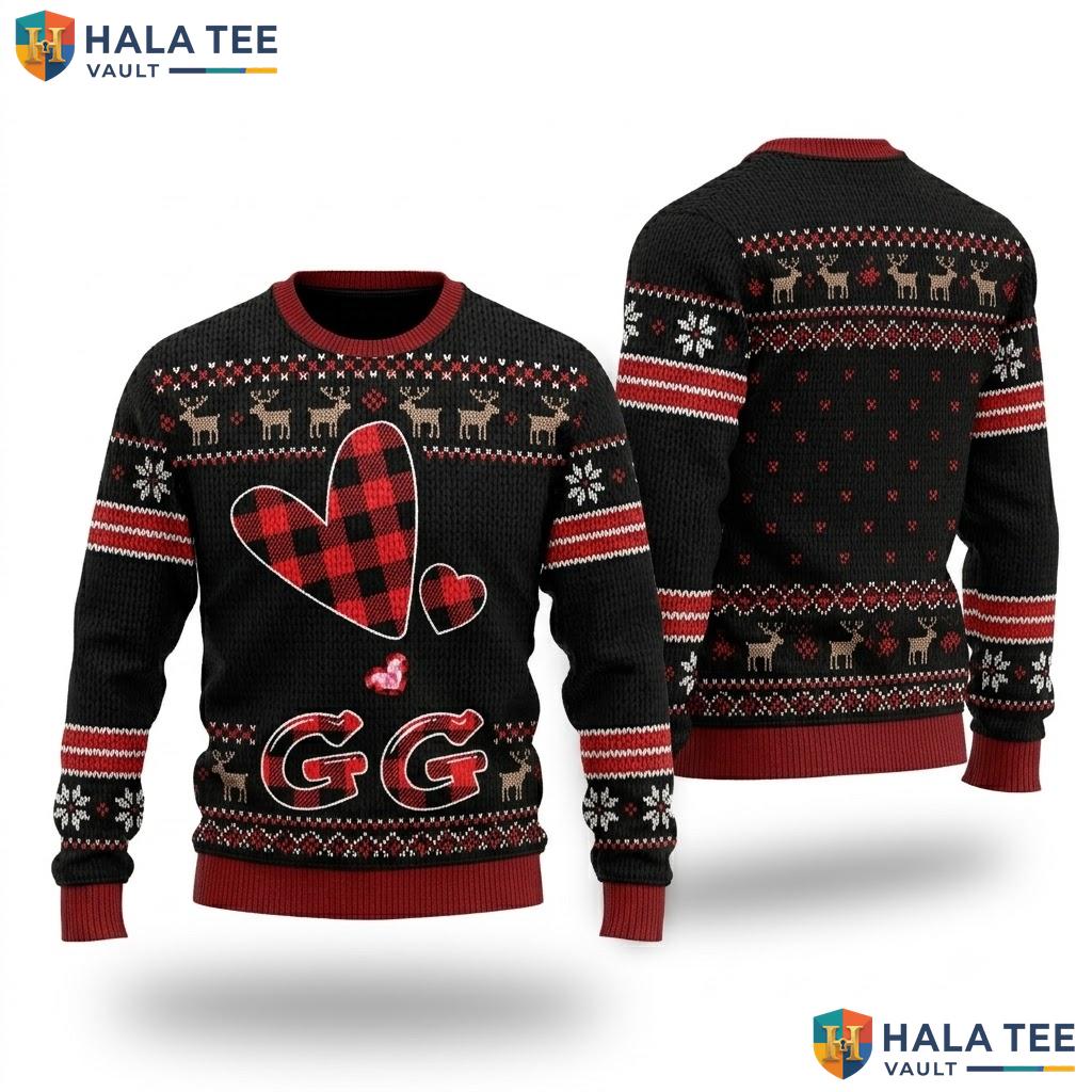 Love Being GG Cute Hearts Christmas Sweater Womens Holiday Gift