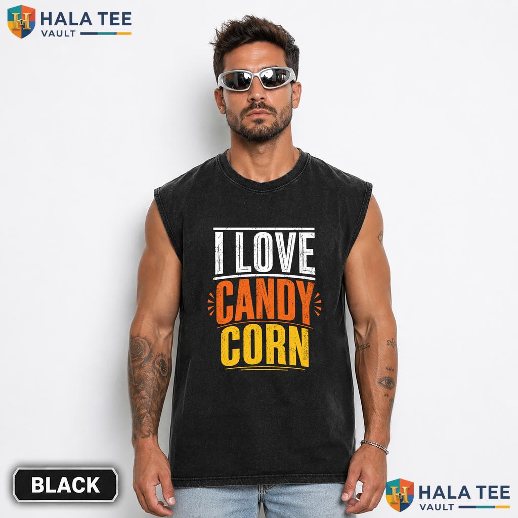 Love Candy Corn Streetwear Washed T-Shirt Funny Spooky Trick Or Treat Halloween Top