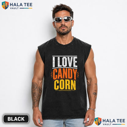 Love Candy Corn Streetwear Washed T-Shirt Funny Spooky Trick Or Treat Halloween Top