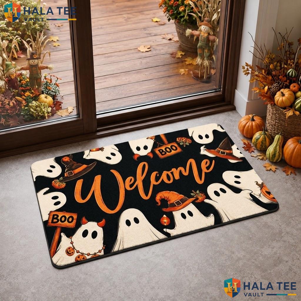 Low Profile Ghost Halloween Doormat Spooky Boo Welcome Floor Rug Indoor