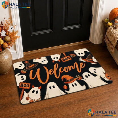 Low Profile Ghost Halloween Front door mat Spooky Boo Welcome Floor Rug Indoor