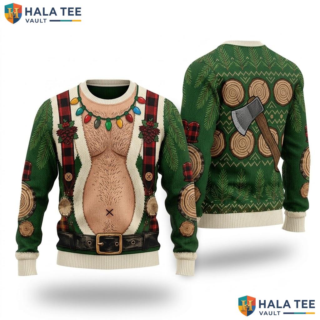 Lumberjack Printed Abs Christmas Sweater Funny Party Xmas Graphic Wear