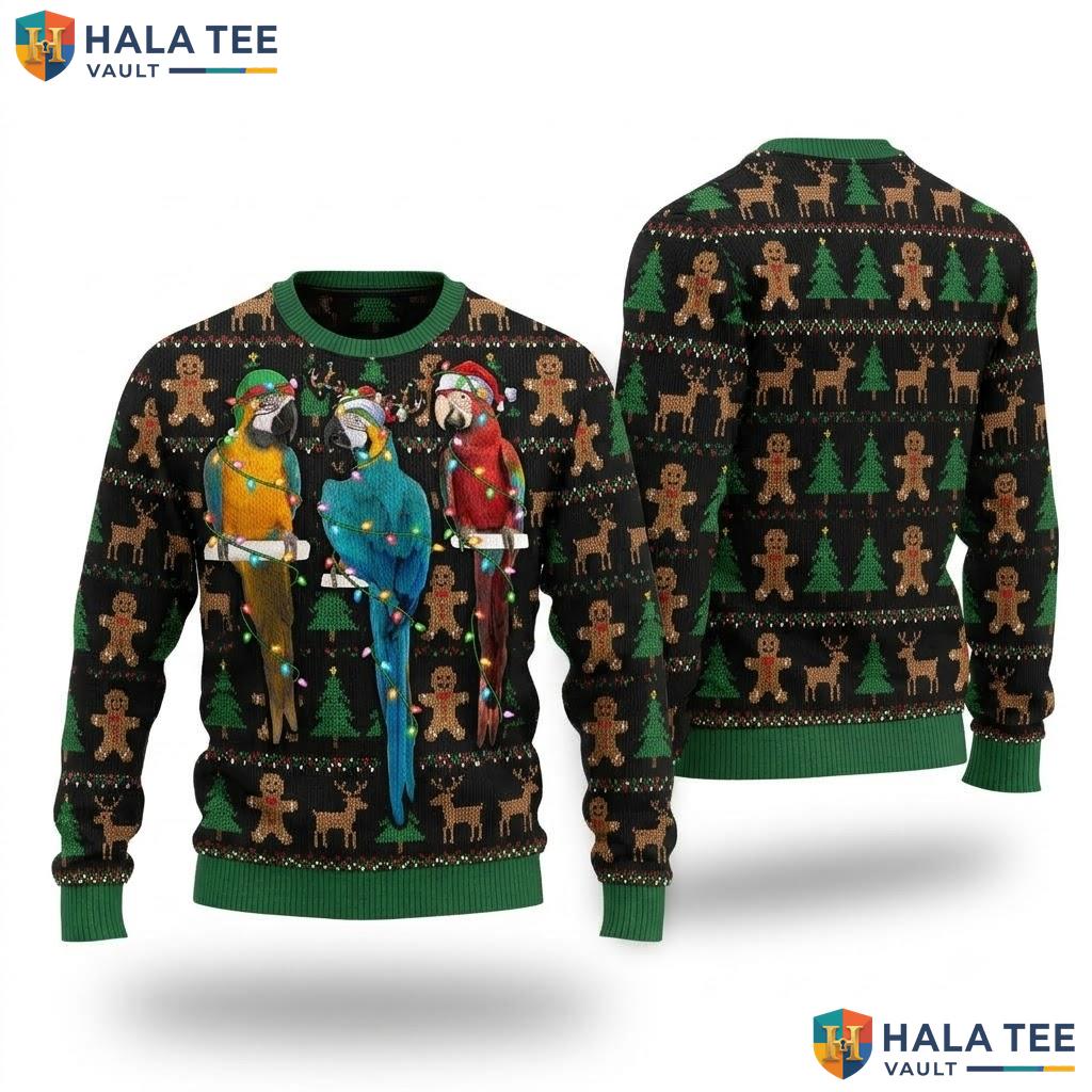 Macaw Bird Santa Lights Christmas Sweater Funny Parrot Lover Holiday
