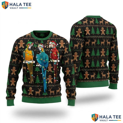 Macaw Bird Santa Lights Christmas Sweater Funny Parrot Lover Holiday