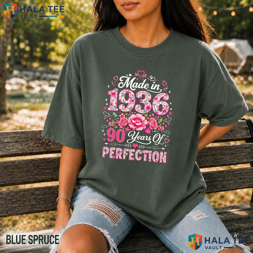 Made In 1936 Comfort Colors T-Shirt Floral 90 Year Old 90th Birthday Women