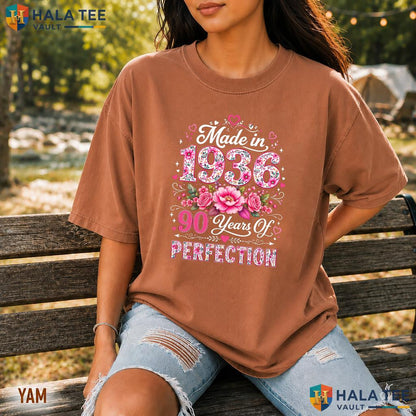 Made In 1936 Comfort Colors Shirt Floral 90 Year Old 90th Birthday Women