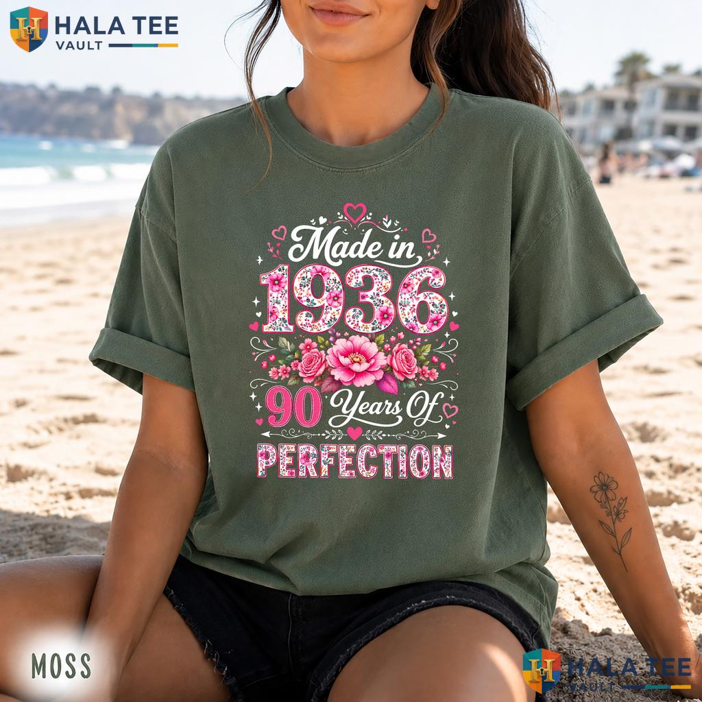 Made In 1936 Retro Style T-Shirt Floral 90 Year Old 90th Birthday Women