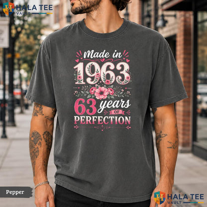 Made In 1963 Comfort Colors T-Shirt Floral 63 Year Old 63rd Birthday Gift
