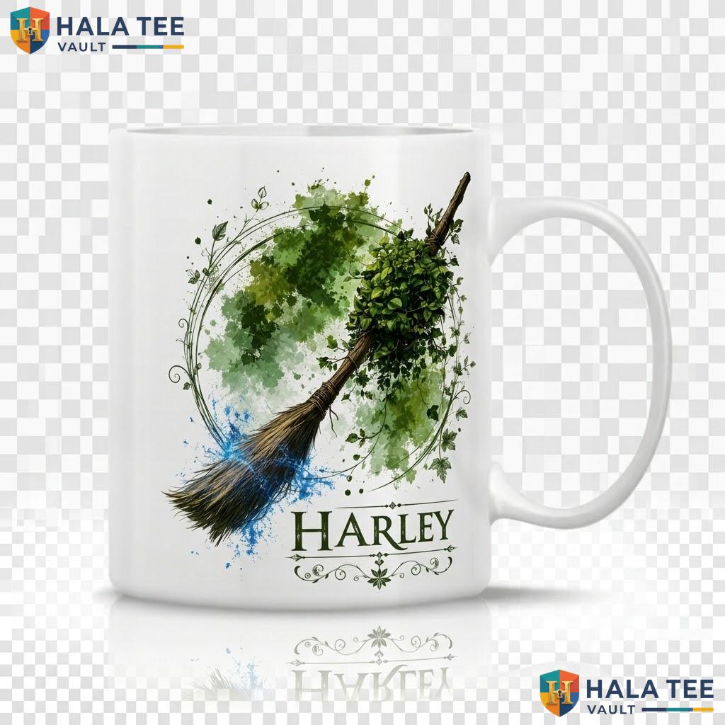 Magic Broom Fantasy Halloween Mug Custom Wizard Hat Ceramic Coffee Cup