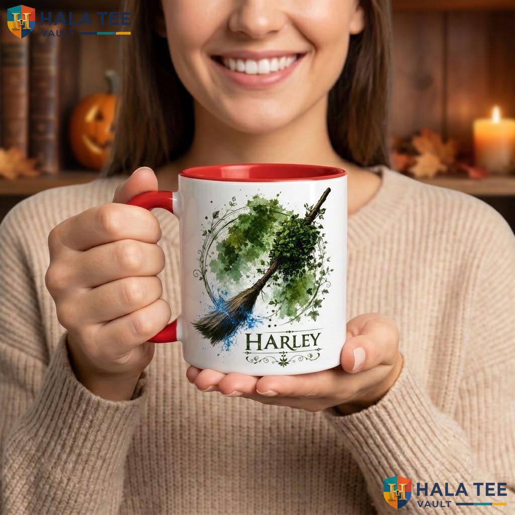 Magic Broom Fantasy Halloween Mug Custom Wizard Hat Ceramic Coffee Camping Mug