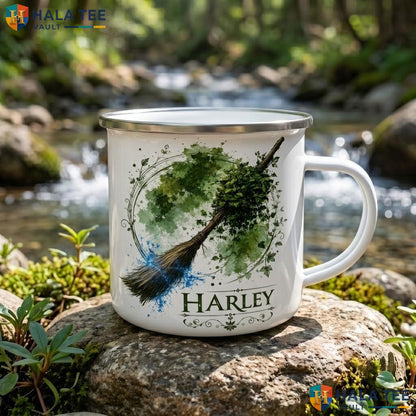 Magic Broom Fantasy Halloween Mug Custom Wizard Hat Ceramic Coffee Accent Mug