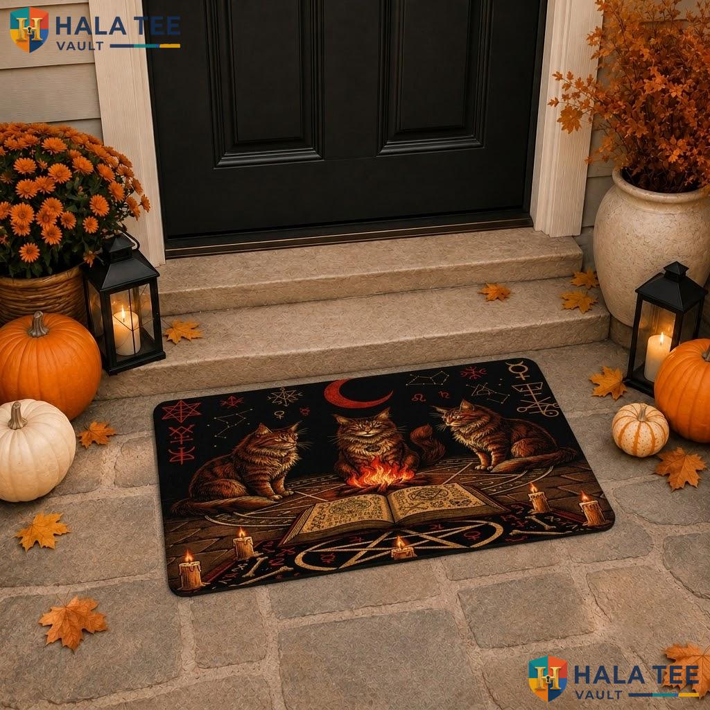Maine Coons Cats Halloween Doormat Holiday Witchy Spooky Entry Front Rug
