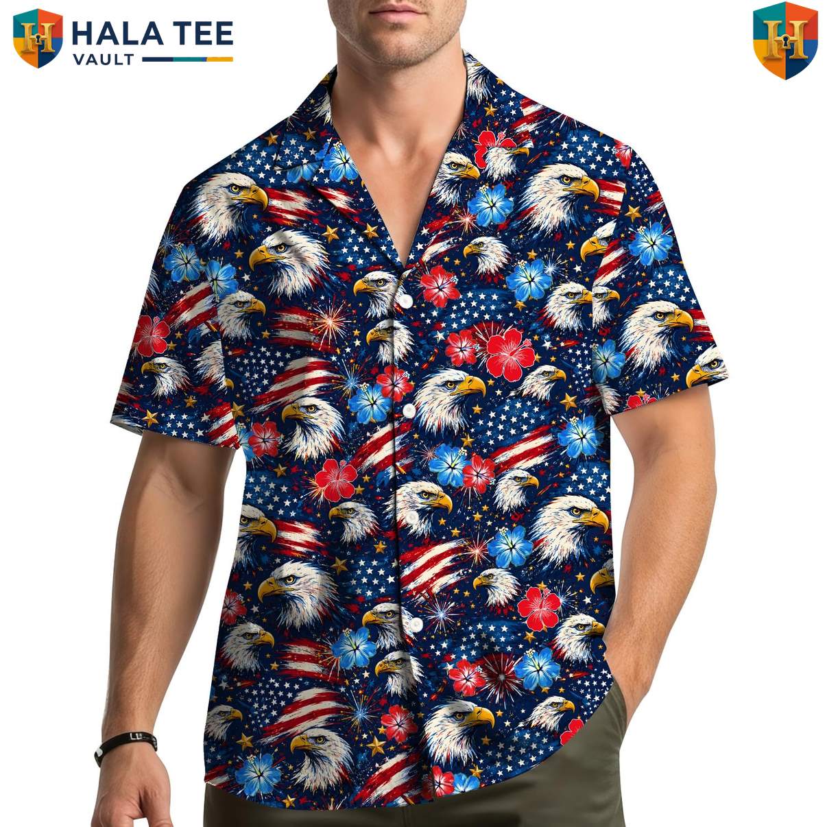 Majestic American Eagle Hawaiian Shirt Mens Patriotic Freedom Celebration Top