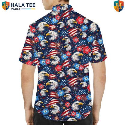 Majestic American Eagle Short-sleeve button-up shirt Mens Patriotic Freedom Celebration Top