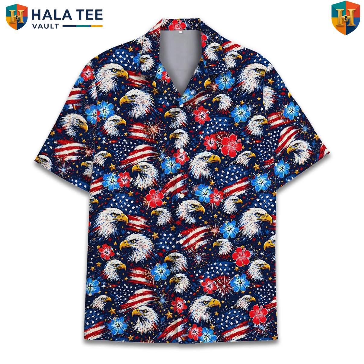Majestic American Eagle Aloha Shirt Mens Patriotic Freedom Celebration Top