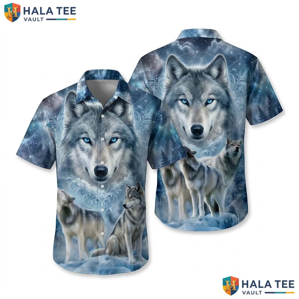 Majestic Wolf Graphic Hawaiian Shirt Cool Moonlit Design Nature Lover Top