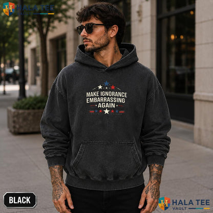 Make Ignorance Embarrassing Washed T-Shirt Vintage Sarcastic Quote Apparel Grunge style acid wash tee