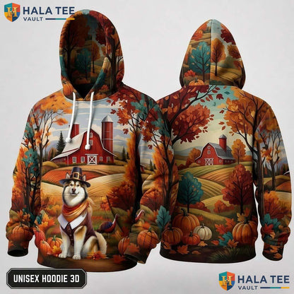 Malamute Colors Autumn Thanksgiving 3D Hoodie Funny Pumpkins Design