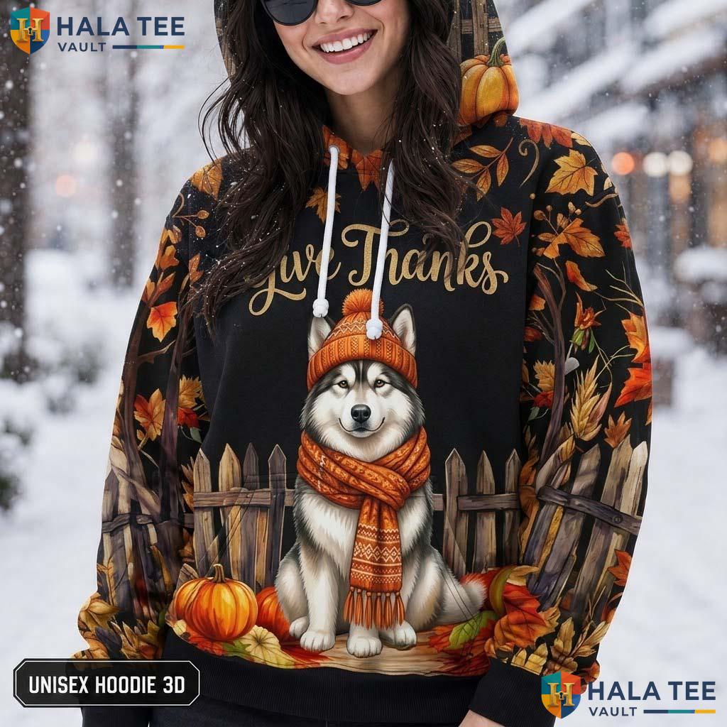 Malamute Pumpkins Autumn Thanksgiving 3D Printed Hoodie Fall Design Leaves Top
