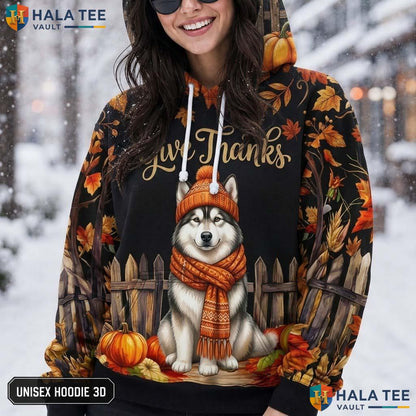 Malamute Pumpkins Autumn Thanksgiving 3D Printed Hoodie Fall Design Leaves Top
