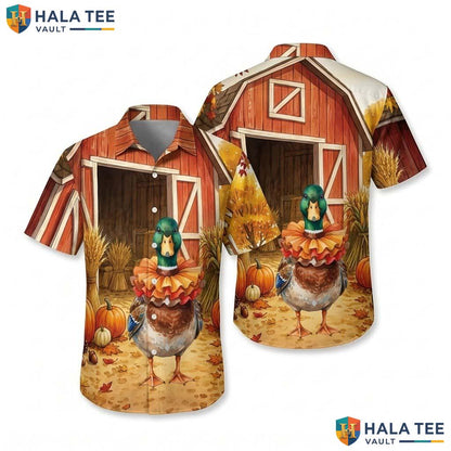 Mallard Duck Costume Thanksgiving Hawaiian Shirt Animal Turkey Scene