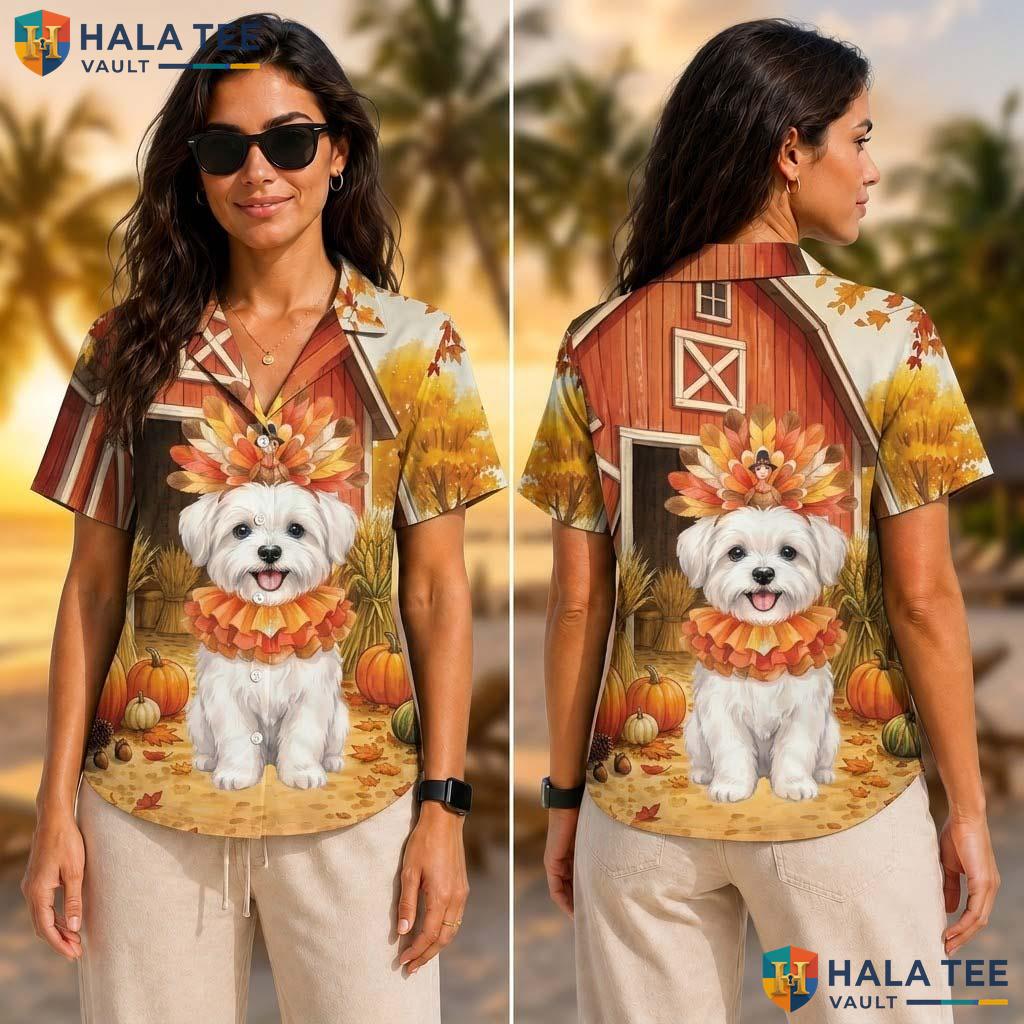 Maltese Costume Thanksgiving Tropical Shirt Dog In Turkey Fall Mens