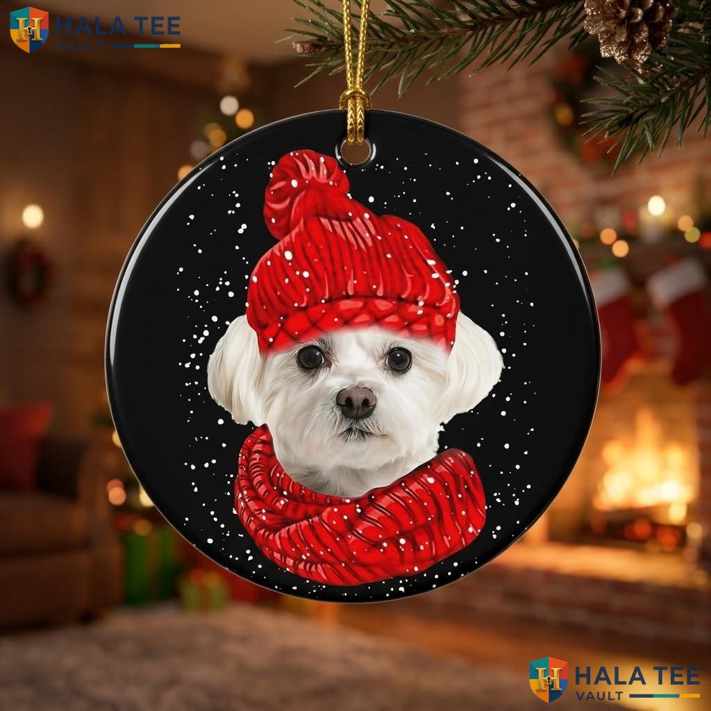 Maltese Dog Scarf Christmas Ornament Funny Pet Lover Holiday Decor