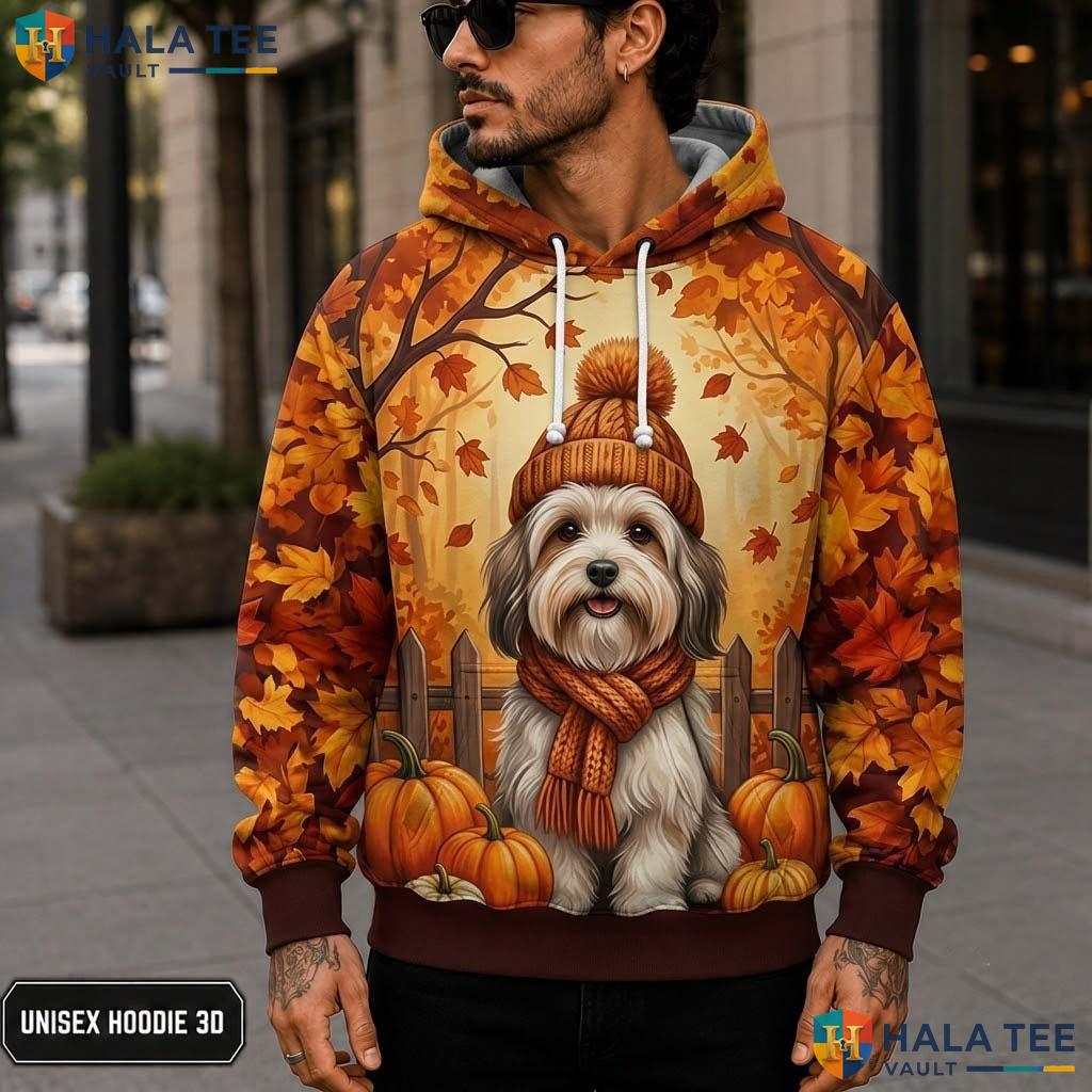 Maltese Pumpkins Leaves Thanksgiving 3D Printed Hoodie Cute Fall Landscape Top