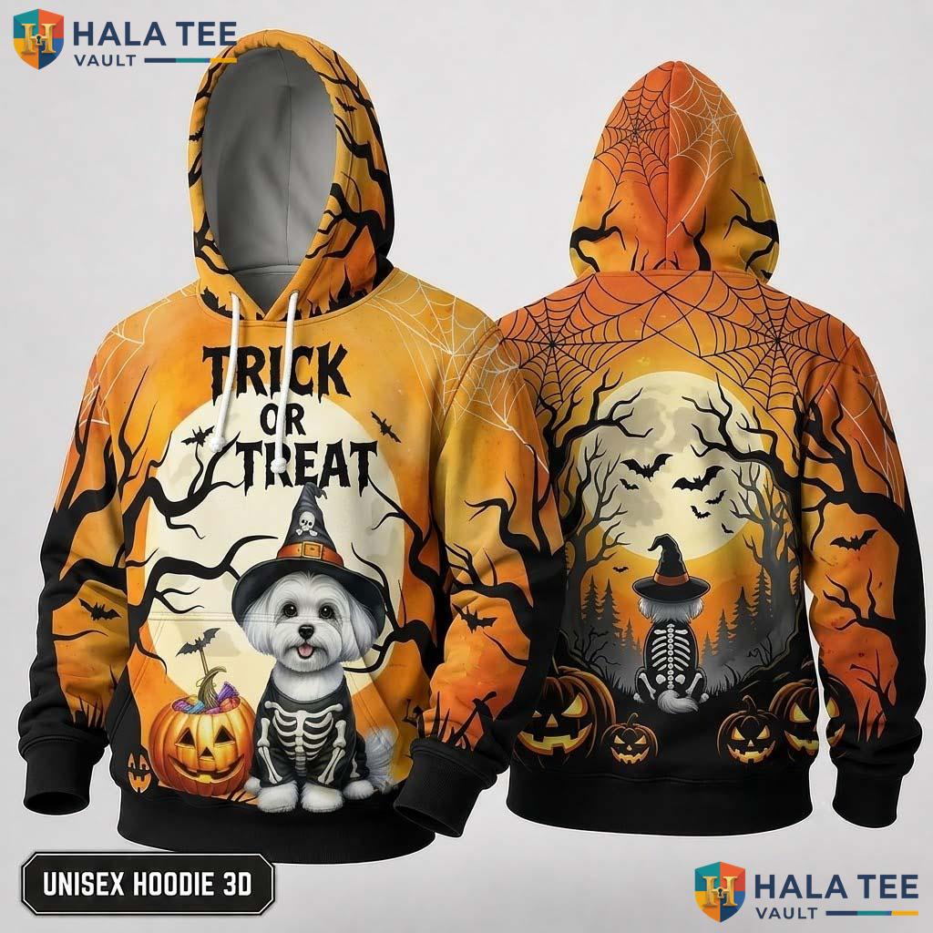 Maltese Skeleton Dog 3D Hoodie Cute Trick Or Treat Halloween Apparel