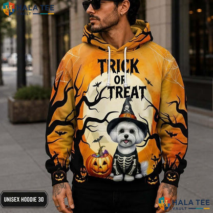 Maltese Skeleton Dog 3D Printed Hoodie Cute Trick Or Treat Halloween Apparel