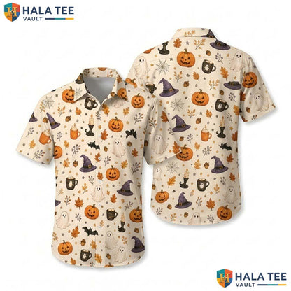 Maple Leaf Halloween Hawaiian Shirt Spooky Fall Pumpkin Aloha Top