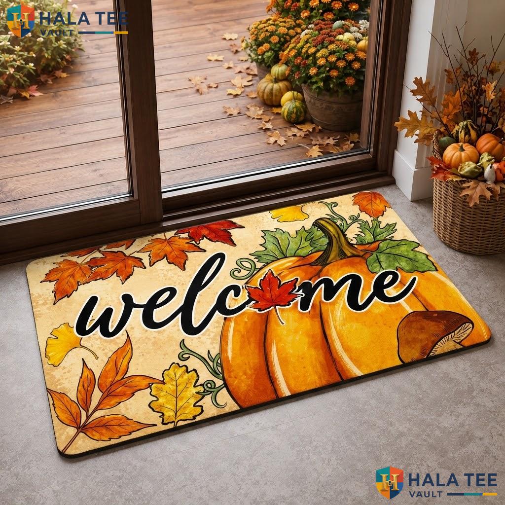 Maple Leaf Pumpkin Halloween Doormat Non Slip Ghost Spider Web Entryway Rug