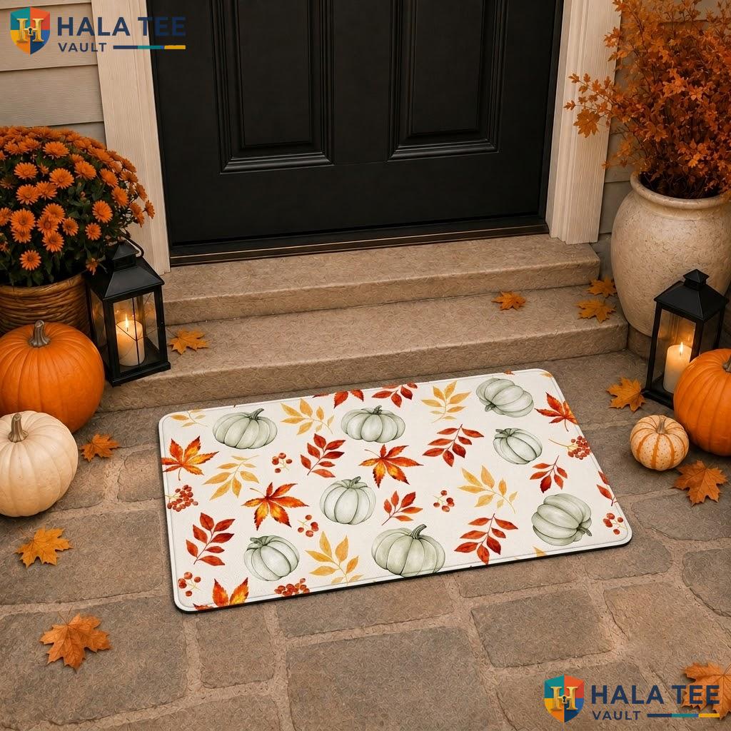 Maple Leaf Pumpkin Halloween Doormat Trick Or Treat Front Porch Entry Rug