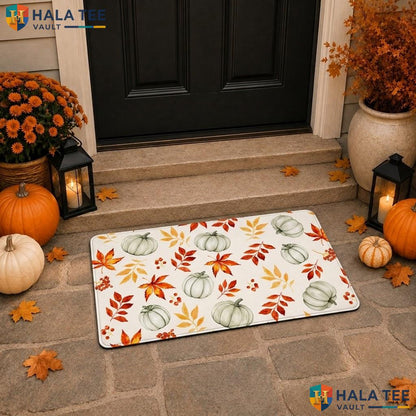 Maple Leaf Pumpkin Halloween Doormat Trick Or Treat Front Porch Entry Rug