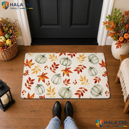 Maple Leaf Pumpkin Halloween Front door mat Trick Or Treat Front Porch Entry Rug