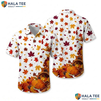 Maple Leaf Turkey Thanksgiving Hawaiian Shirt Fall Print Button Up Top