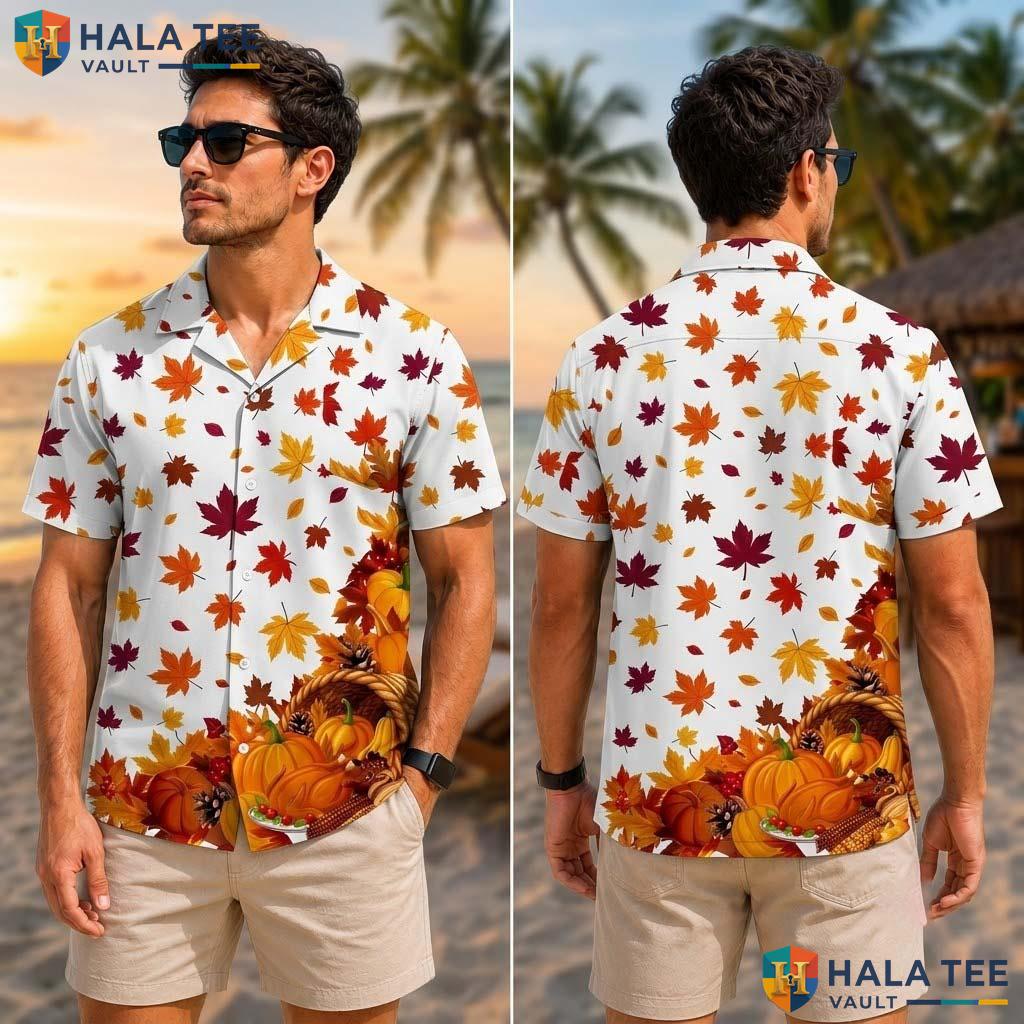Maple Leaf Turkey Thanksgiving Tropical Shirt Fall Print Button Up Top