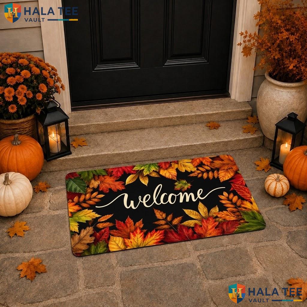Maple Leaves Halloween Doormat Trick Or Treat Front Porch Welcome Floor Rug