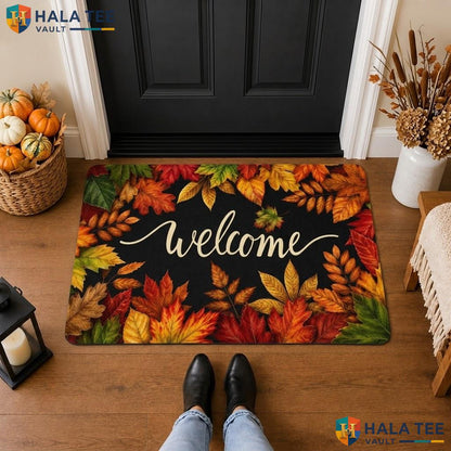Maple Leaves Halloween Front door mat Trick Or Treat Front Porch Welcome Floor Rug