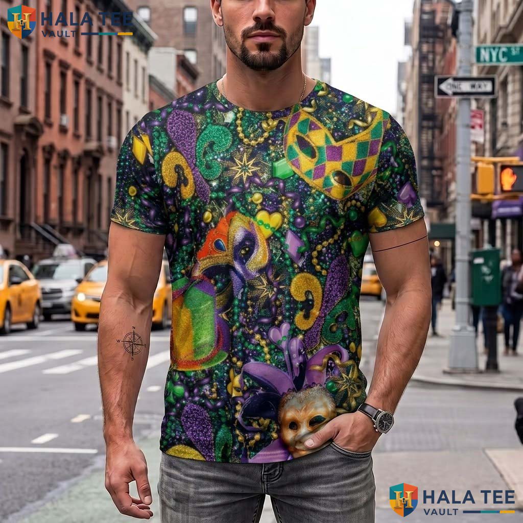 Mardi Gras Festival 3D Printed T-Shirt Mens Funny New Orleans Party Cosplay Top