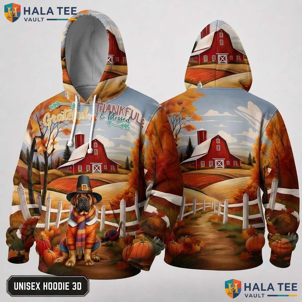 Mastiff Blessed Autumn Thanksgiving 3D Hoodie Grateful Thankful Fall
