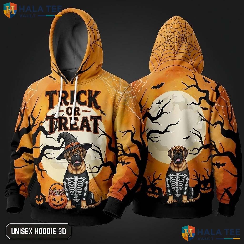 Mastiff Skeleton Dog 3D Hoodie Funny Trick Or Treat Halloween Apparel