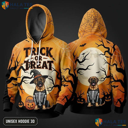 Mastiff Skeleton Dog 3D Hoodie Funny Trick Or Treat Halloween Apparel