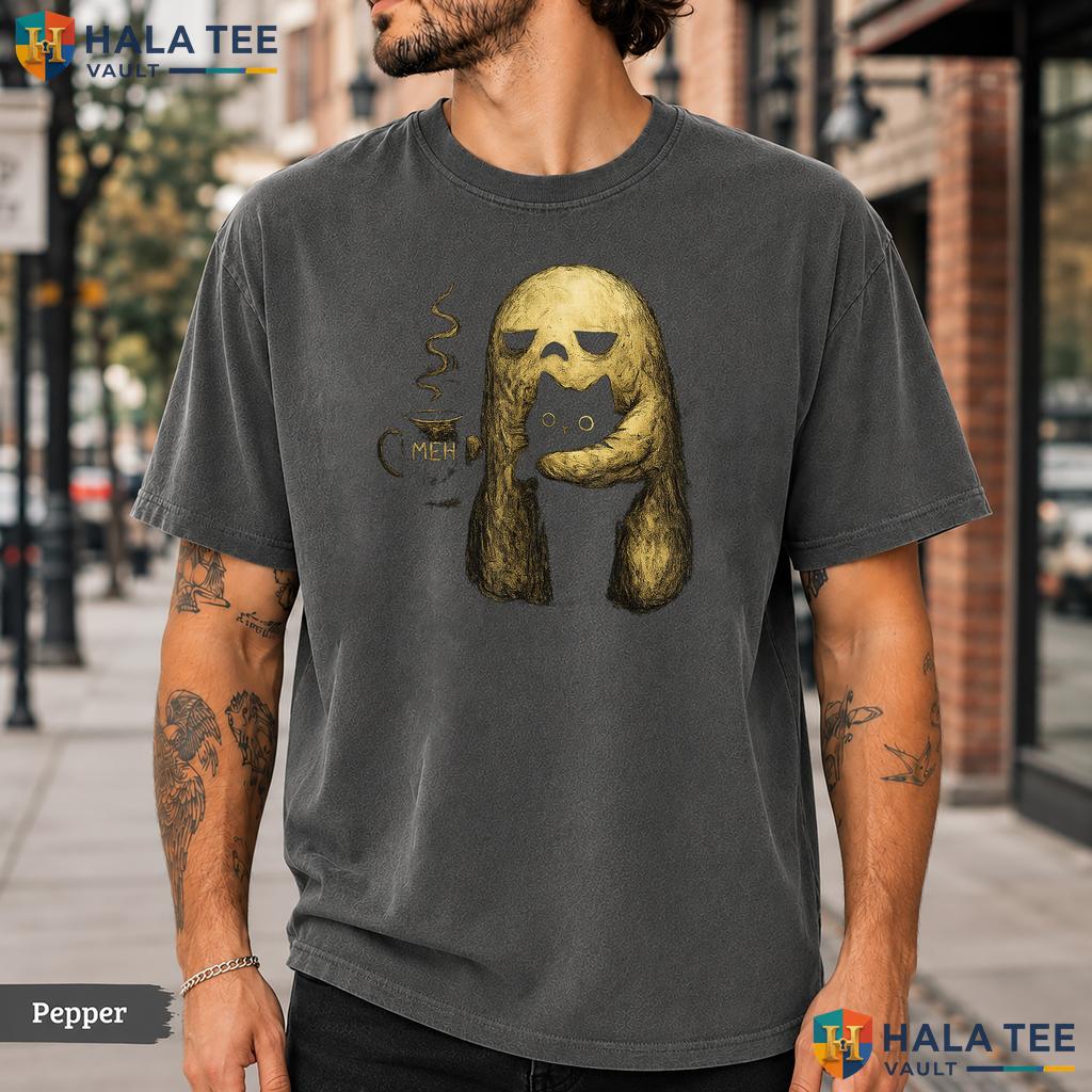 Meh Ghost Cat Spooky Comfort Colors T-Shirt Funny Halloween Coffee Apparel