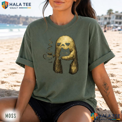 Meh Ghost Cat Spooky Retro Style T-Shirt Funny Halloween Coffee Apparel