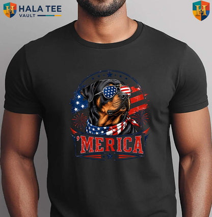 Merica Rottweiler Patriotic Shirt Fourth Of July Dog Lover Graphic Apparel