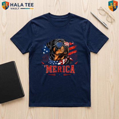 Merica Rottweiler Patriotic TShirt Fourth Of July Dog Lover Graphic Apparel