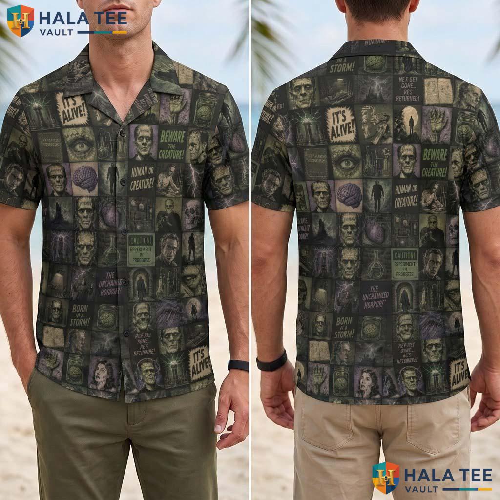 Midnight Horror Halloween Hawaiian Shirt Creepy Laboratory Aloha Top Adult